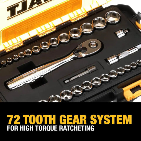 DEWALT Socket Set, 1/4-Inch & 3/8-Inch Drive, SAE/Metric, 34-Piece (DWMT73804)
