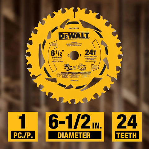 DEWALT 6-1/2 in. 24T Circular Saw Blade, Smooth Cutting, Superior Tracking and Durability (DWA261224)