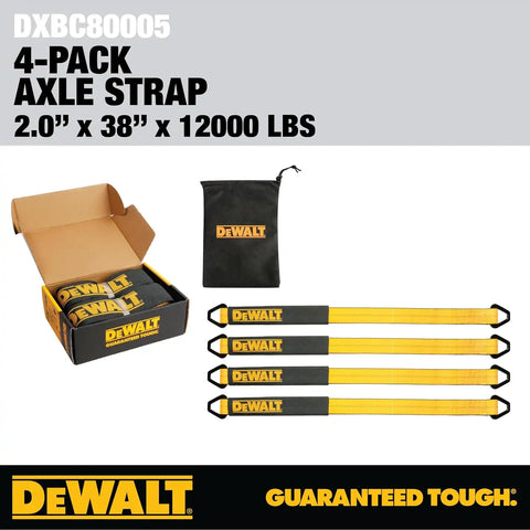 DEWALT DXBC80005 Black/Yellow 2" x 38" Premium Axle Tie Down Strap Kit (12,000 lb Break Strength) - Heavy Duty Protective for Truck, Trailer, ATV, UTV, 4 Pack