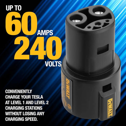 DEWALT SAE J1772 to Tesla EV Charging Adapter, Compatible with All Tesla Electric Vehicles, High Power Connector 60A/250V, Easy to Connect, No Tools Required
