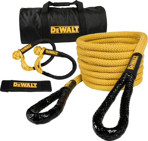 DEWALT DXBC90006 Black/Yellow 7/8" x 30' Heavy Duty Kinetic Tow Rope Recovery Kit with 2 Soft Shackles (29,300 lb Break Strength)