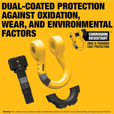 DEWALT DXBC8000-2KIT Black/Yellow 3/4" Bow Shackle with 7/8" Pin (10,400 lb Work Strength) - Towing, Winching, Vehicle Recovery, 2 Pack