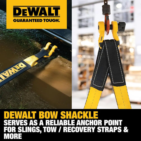 DEWALT DXBC8000-2KIT Black/Yellow 3/4" Bow Shackle with 7/8" Pin (10,400 lb Work Strength) - Towing, Winching, Vehicle Recovery, 2 Pack