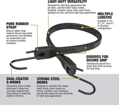 DEWALT DXBC3001021-40 Black 21" Rubber Tarp Straps, 40 Pack