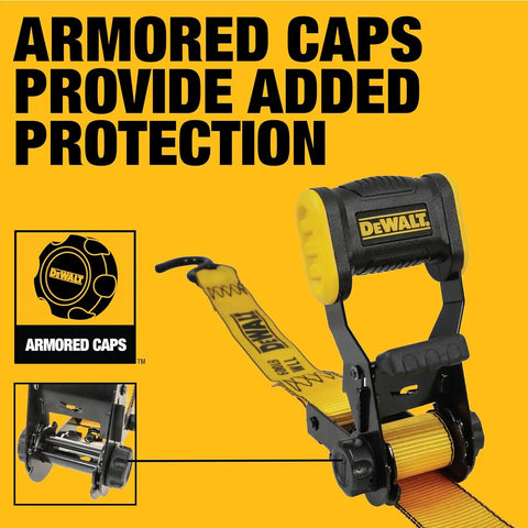 DEWALT DXBC18004 Black/Yellow 1.25" x 12' Ratchet Tie Down Straps - Light-Weight Cargo Hauling (1800 lb Break Strength), 4 Pack