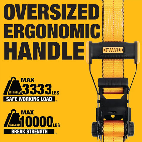 DEWALT DXBC10000J Black/Yellow 2" x 27' Ratchet Tie Down Strap with Double J-Hook - Heavy-Duty Cargo Hauling (10,000 lb Break Strength)