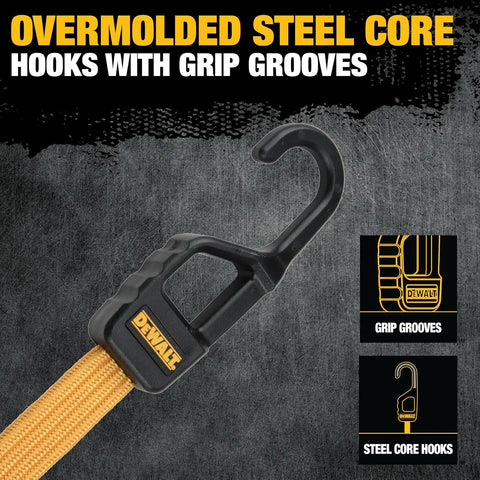 DEWALT DXBC301448 Black/Yellow 48” Premium Flat Bungee Straps, 4 Pack