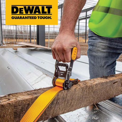 DEWALT DXBC33004 Black/Yellow 1.5" x 16' Ratchet Tie Down Straps - Mid-Weight Cargo Hauling (3300 lb Break Strength), 4 Pack