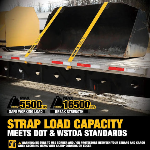 DEWALT DXBC90090 Black/Yellow 4" x 30' 16,500 Winch Strap - 5,500 lb Safe Working Load / 16,500 lb Break Strength