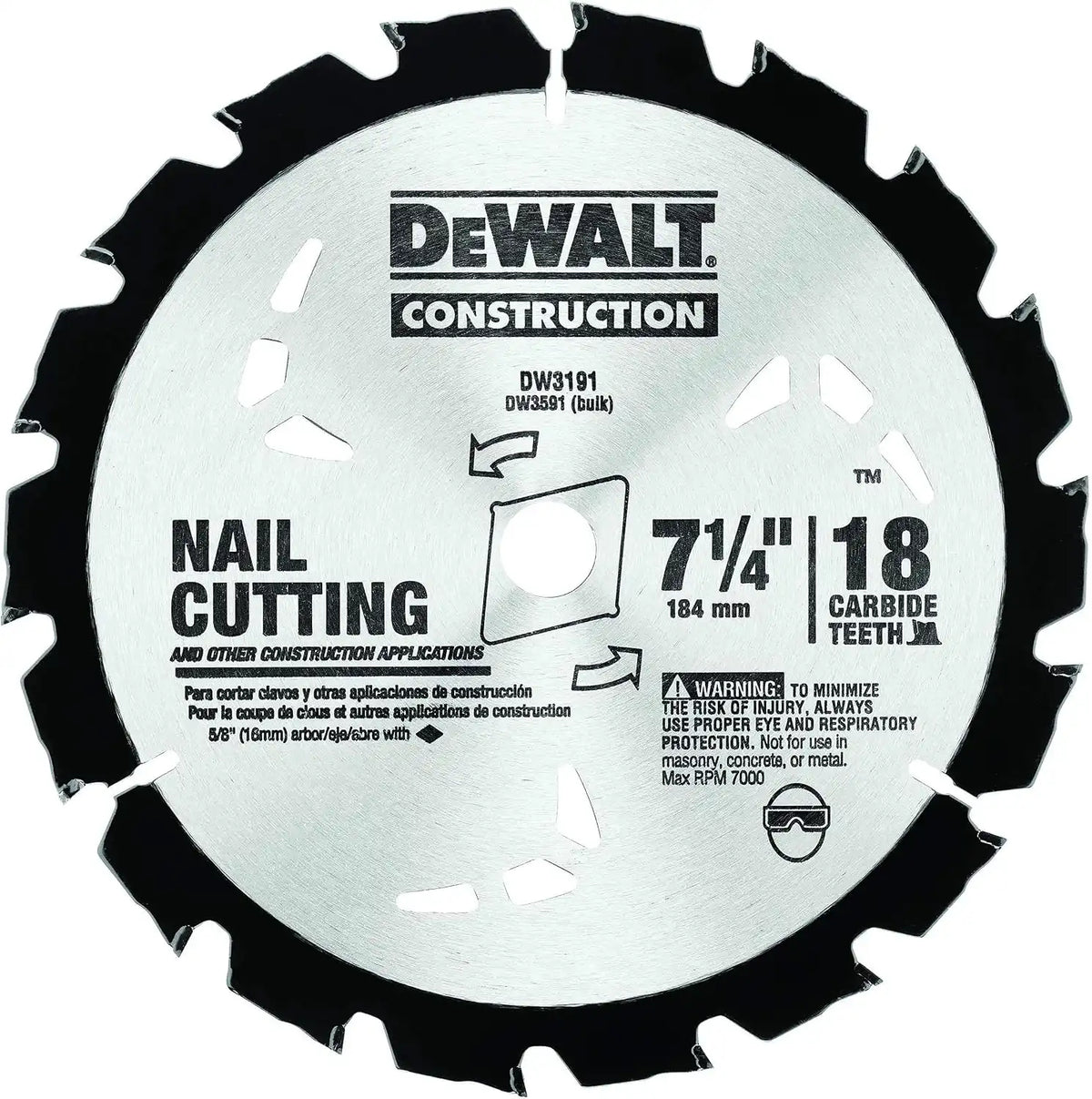 DEWALT Circular Saw Blade, 7 1/4 Inch, 18 Tooth, Wood Cutting (DW3191)
