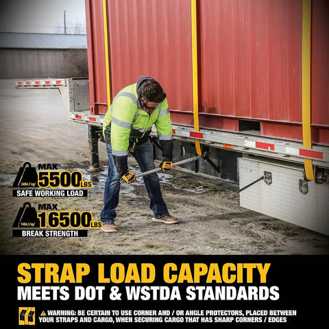 DEWALT DXBC90089-10PK Black/Yellow 4" x 30' Winch Straps - 5,500 lb Safe Working Load / 16,500 lb Break Strength, 10 Pack