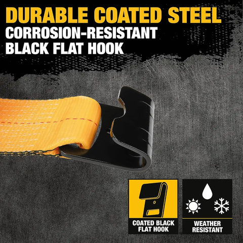 DEWALT DXBC90089 Black/Yellow 4" x 30' Winch Straps - 5,500 lb Safe Working Load / 16,500 lb Break Strength, 2 Pack