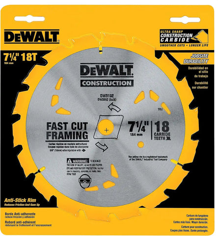 DEWALT Circular Saw Blade, 7 1/4 Inch, 18 Tooth, Wood Cutting (DW3192)