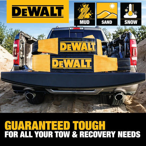 DEWALT DXBC15000050 Black/Yellow 6” x 50’ Tow and Recovery Strap with Looped Ends - 4-Ply / 50,000 LBS Safe Working Load / 150,000 LBS Break Strength