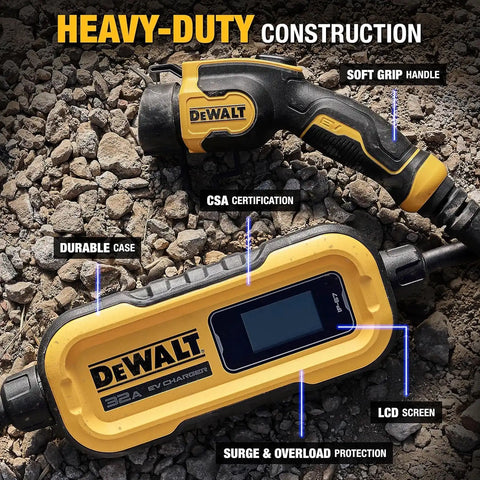 DEWALT Portable Electric Vehicle (EV) 120-240V Level 2 Charger up to 32 Amps, CSA Certified Indoor/Outdoor, NEMA 14-50 Plug Adapter Included, 20 ft. Cable