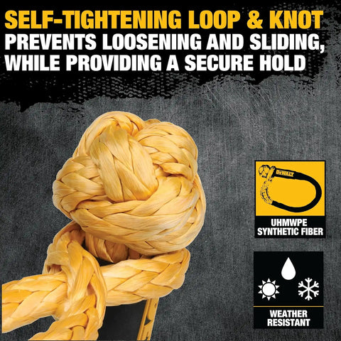 DEWALT DXBC90007 Black/Yellow 3/8” x 24" Kinetic Soft Shackle with 6" Loop - 10,833 lb Safe Working Load / 32,500 lb Break Strength
