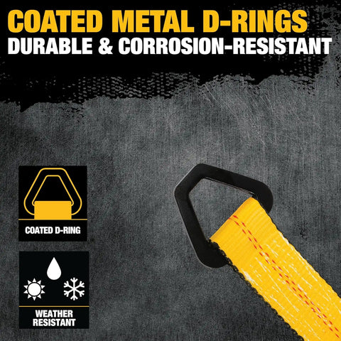 DEWALT DXBC80005 Black/Yellow 2" x 38" Premium Axle Tie Down Strap Kit (12,000 lb Break Strength) - Heavy Duty Protective for Truck, Trailer, ATV, UTV, 4 Pack