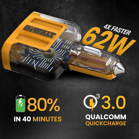 DEWALT Heavy Duty 4 Port USB C Car Charger Multiport, Fast 60W USB Cigarette Lighter Adapter, PD Type C Multi Car Phone Charger, Cell Phone Automobile Chargers Compatible iPhone 17/16/15 Samsung