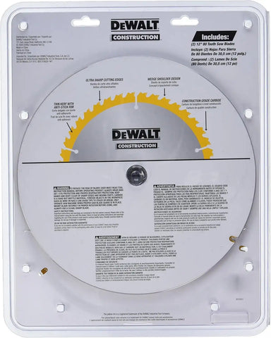 DEWALT Miter Saw Blade, 80 Tooth, 12 Inch, 2 Pack, Stainless Steel (DW3128P5D80I)