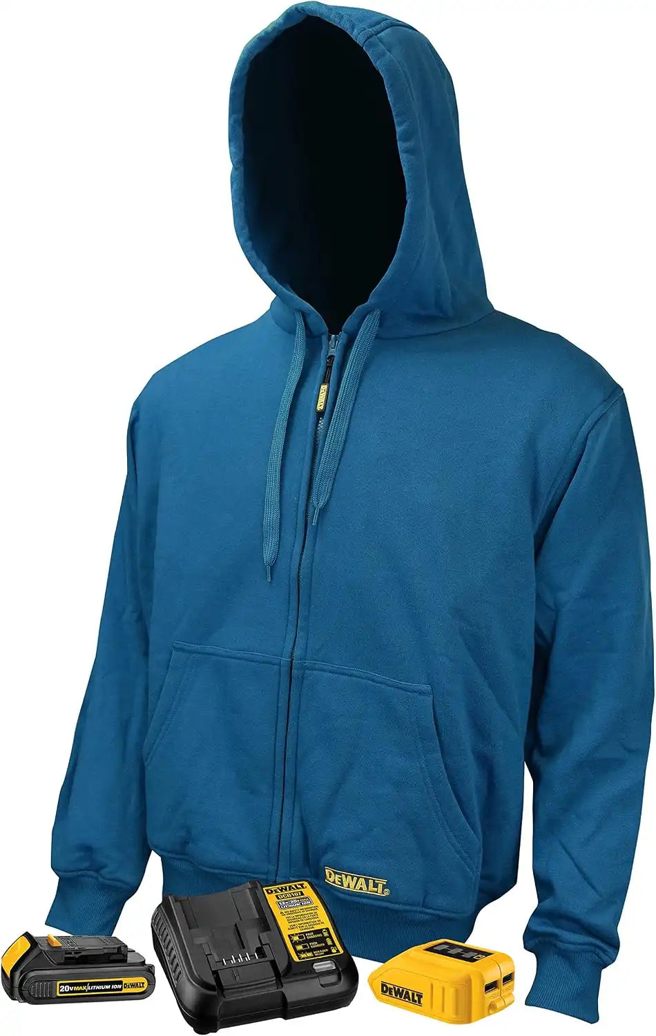 DEWALT DCHJ069C1-XL Unisex 3 Core Heated Fleece Hoodie with 20-Volt Lithium-Ion MAX Battery and Charger, Blue, X-Large