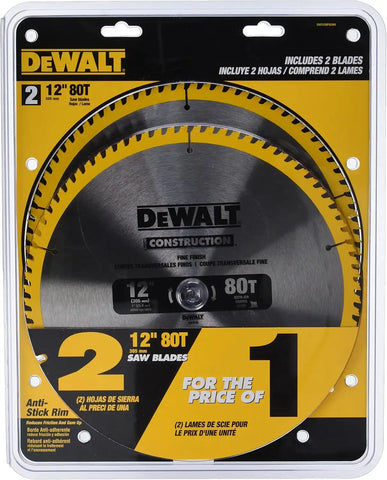 DEWALT Miter Saw Blade, 80 Tooth, 12 Inch, 2 Pack, Stainless Steel (DW3128P5D80I)