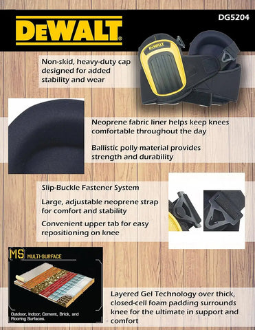 Custom Leathercraft DEWALT DG5204 Professional Kneepads with Layered Gel and Neoprene Fabric Liner, Large