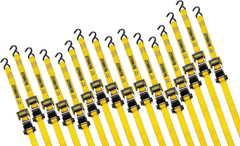 DEWALT DXBC18004-16PK Black/Yellow 1.25" x 12' Ratchet Tie Down Straps - Light-Weight Cargo Hauling (1800 lb Break Strength), 16 Pack