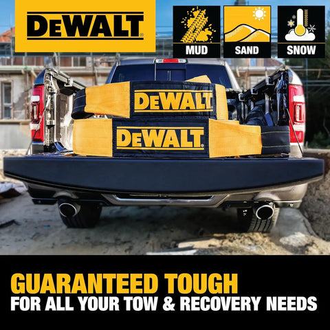 DEWALT DXBC200000 Black/Yellow 8” x 30’ Tow and Recovery Strap with Looped Ends - 2-Ply / 66,666 LBS Safe Working Load / 200,000 LBS Break Strength