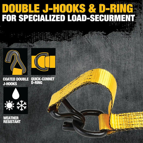 DEWALT DXBC50002 Black/Yellow 1.5" x 16' Ratchet Tie Down Straps - Heavy-Duty Cargo Hauling (5000 lb Break Strength), 2 Pack