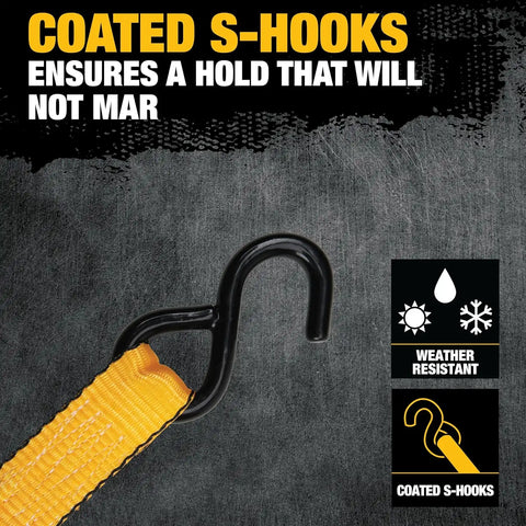 DEWALT DXBC90043 Black/Yellow 1.25” x 14’ Cam-Buckle Straps - 670 LBS Safe Working Load / 2,000 LBS Break Strength, 2 Pack