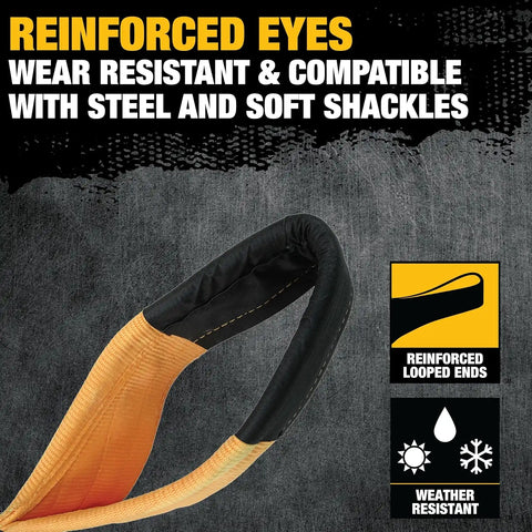 DEWALT DXBC15000050 Black/Yellow 6” x 50’ Tow and Recovery Strap with Looped Ends - 4-Ply / 50,000 LBS Safe Working Load / 150,000 LBS Break Strength