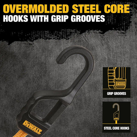 DEWALT DXBC300244 Black/Yellow 24” Premium Heavy-Duty Bungee Cords, 4 Pack