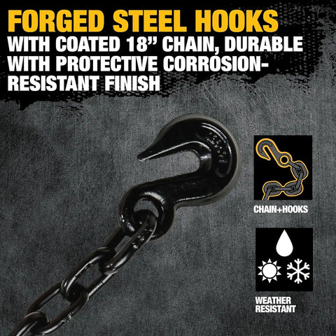 DEWALT DXBC10000C Black/Yellow 2" x 30' Ratchet Tie Down Strap with 18" Chain and Steel Hooks - 3,333 lb Safe Working Load / 10,000 lb Break Strength