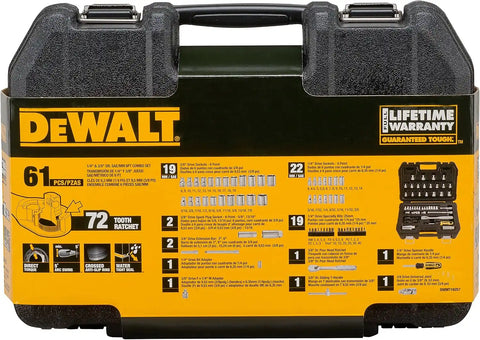DEWALT 3/8" & 1/4" Drive Socket Set, 61-Piece 6-Point SAE & Metric (DWMT19257)