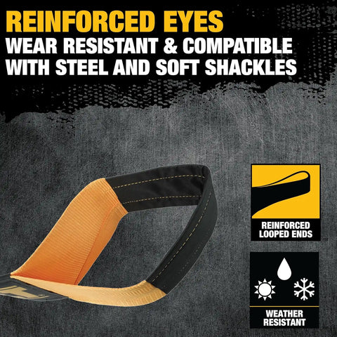DEWALT DXBC7500050 Black/Yellow 6”x 50’ Tow and Recovery Strap with Looped Ends - 2-Ply / 25,000 LBS Safe Working Load / 75,000 LBS Break Strength