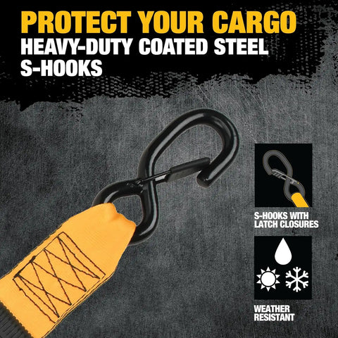 DEWALT DXBC9002 Black/Yellow 2” x 10’ Auto Retractable Ratchet Straps - 1,100 lb Safe Working Load / 3,300 lb Break Strength, 2 Pack