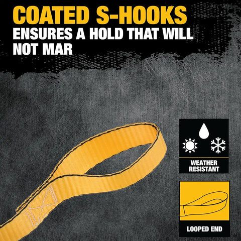 DEWALT DXBC90045 Black/Yellow 1" x 10’ Premium Lashing Straps - 500 LBS Safe Working Load / 1,500 LBS Break Strength, 2 Pack
