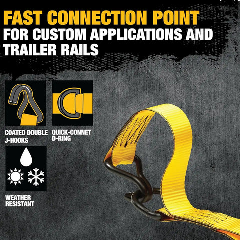DEWALT DXBC33002 Black/Yellow 1.5" x 16' Ratchet Tie Down Straps - Mid-Weight Cargo Hauling (3300 lb Break Strength), 2 Pack