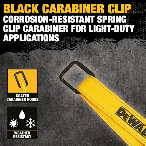 DEWALT DXBC90060 Black/Yellow 1.25” x 12” Light Duty Carabiner Utility Straps, 2 Pack