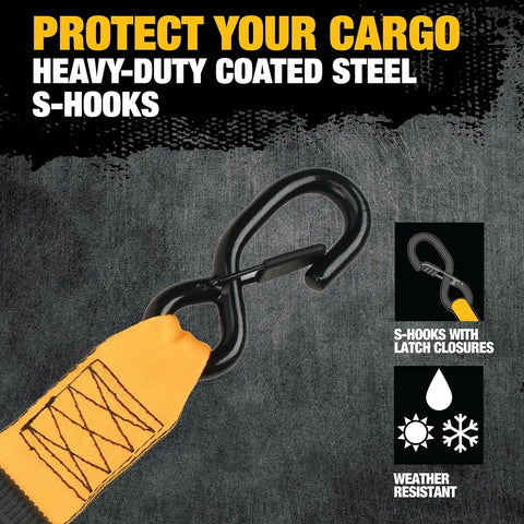 DEWALT DXBC9002-2X 8-Piece Kit with 2” x 10’ Auto Retractable Ratchet Straps (3,300 lb Break Strength) and 1.7" x 18" Premium Soft Loops (11,000 lb Break Strength)